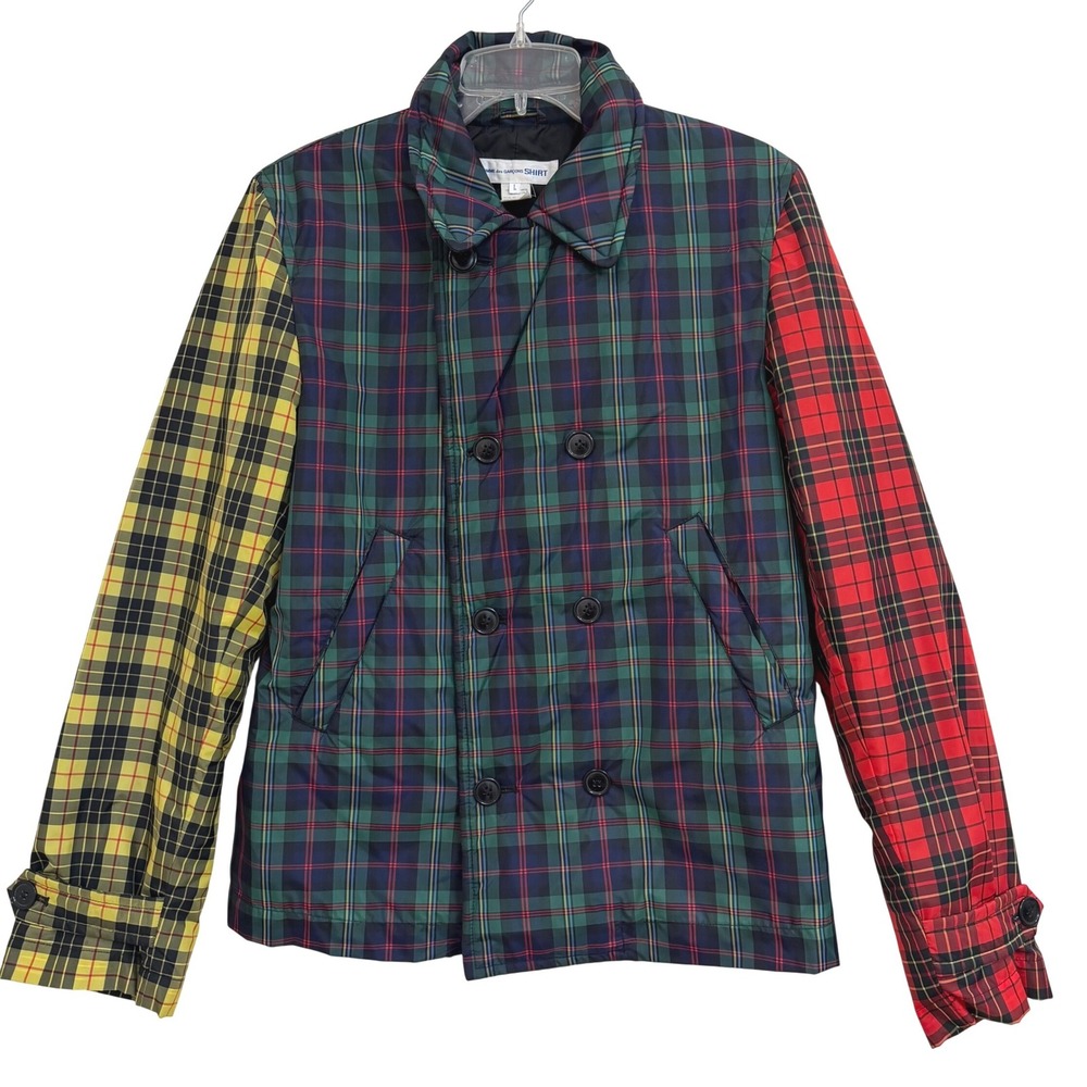 Comme des Garcons SHIRT Women Patchwork Plaid Nylon Jacket Multi Color L EUC HTF